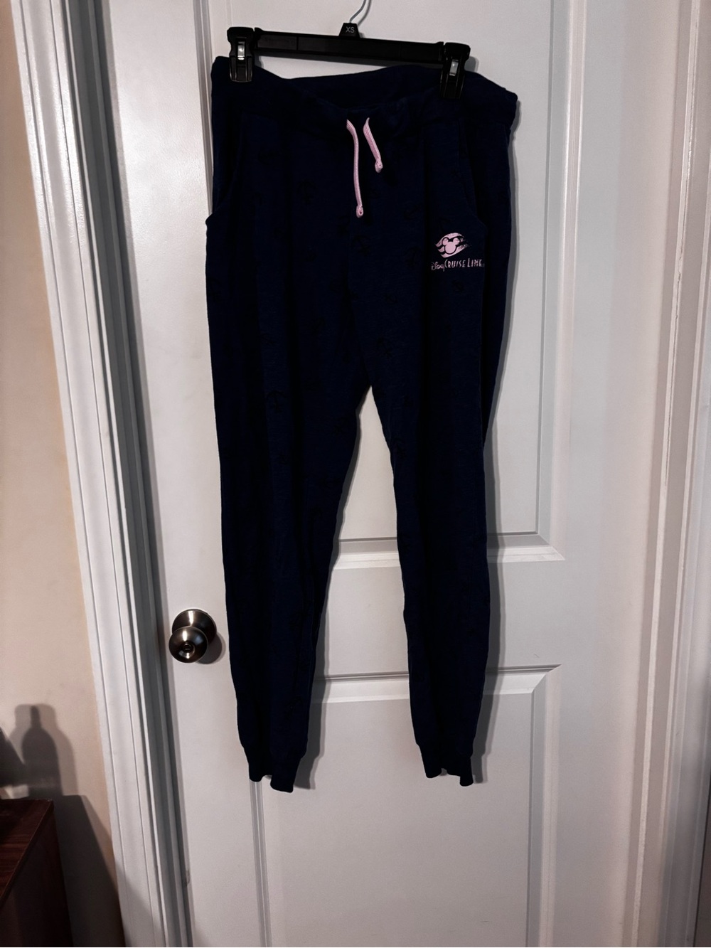 Disney cruise line Navy Sweatpants and anchors with Pink Logo & Drawstring